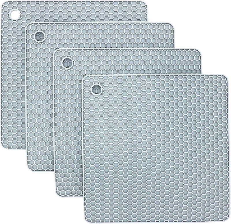 Smithcraft Silicone Trivets for Hot Dishes, Pots and Pans, Hot Pads for Kitchen, Grey Silicone Pot Holders for Kitchen Quartz Counter Heat Resistant Mat, Flexible Table Trivet Mat Set 4 - Image 1